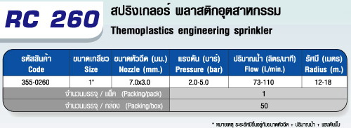 ตารางRC 260 สปริงเกลอร์ IMPACT(หมุนรอบตัว)